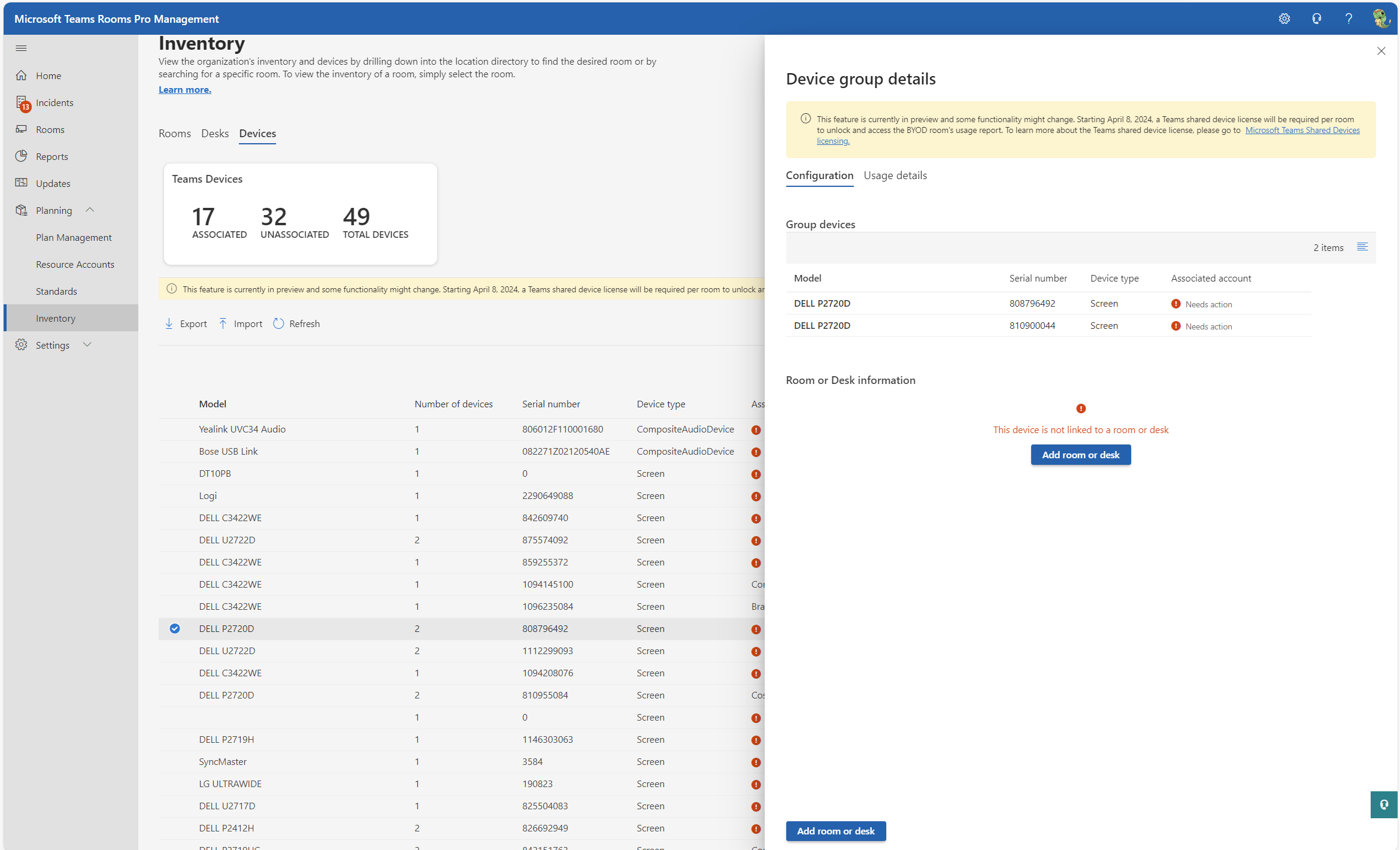 Screenshot der Geräteansicht.