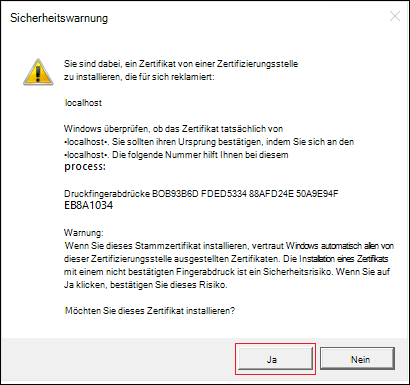 Screenshot: Sicherheitswarnung mit rot hervorgehobener Option 