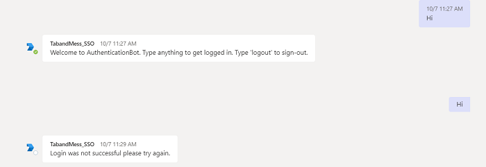 Screenshot der SSO-Standardseite in Teams.