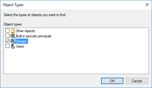 Im Dialogfeld „Objekttypen“ die Option „Gruppen“ auswählen