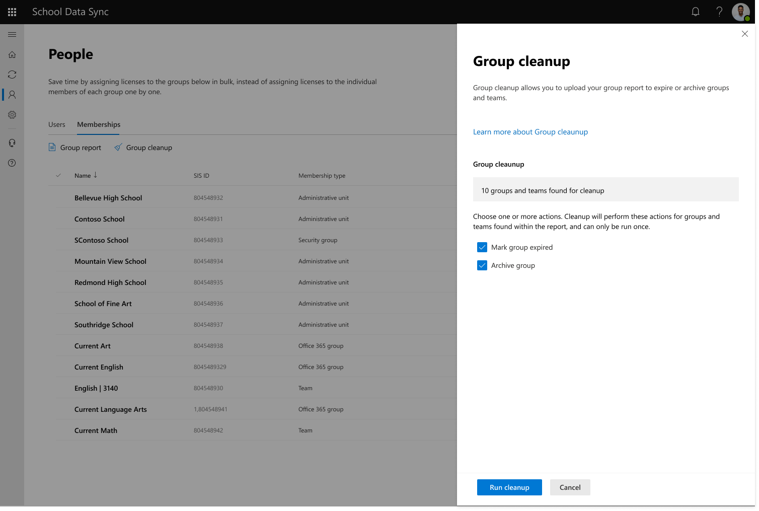 Screenshot: Ausgewählte Bereinigungsoptionen