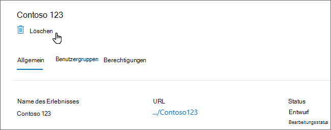 Screenshot des Bildschirms, auf dem Sie eine Viva Connections-Erfahrung löschen können.