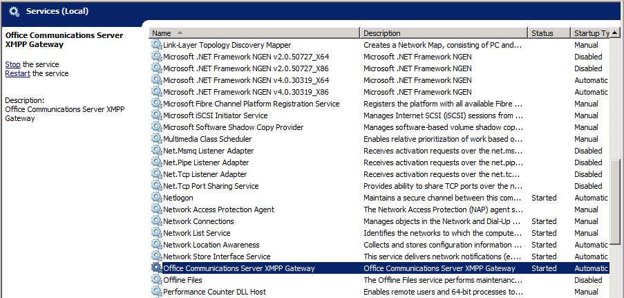 XMPP-Gatewaydienst für Office Communications Server.