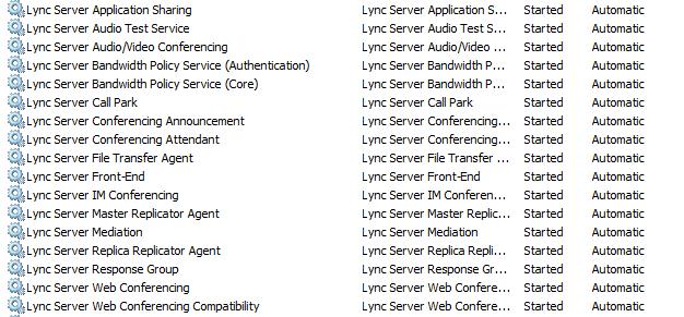Liste der Dienste, die auf dem Front-End-Server ausgeführt werden.