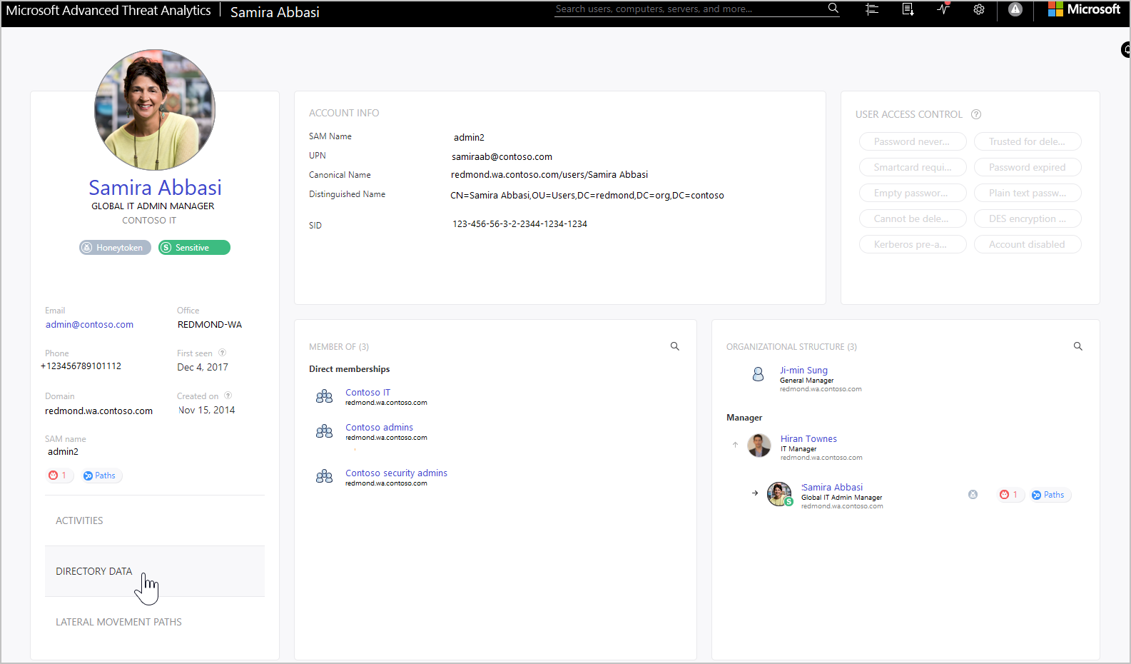 Verzeichnisdaten des Benutzerprofils.