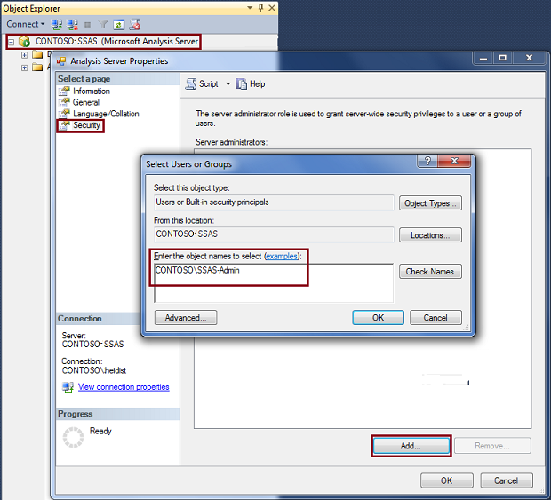 Add users dialog box in management studio