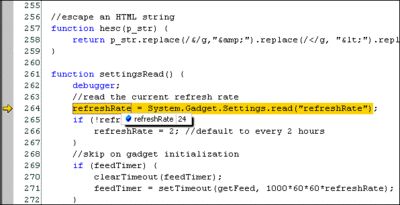 Figure 9 Debugging a Gadget in Visual Studio
