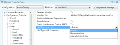 Figure 10 User Account Control Options for Visual C++ Projects