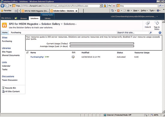 image: PurchasingMgr Solution Deployed to SharePoint Online