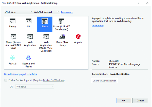 Auswählen einer Blazor-Anwendung
