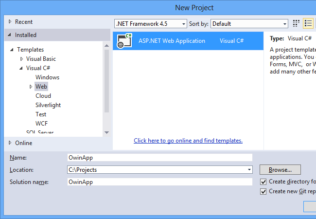 Abbildung des neuen ASP.NET-Projekts