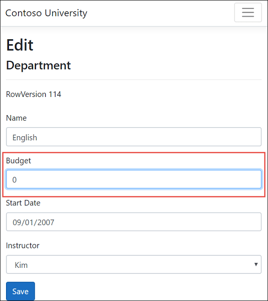 Ändern des Budgets in 0 (null)