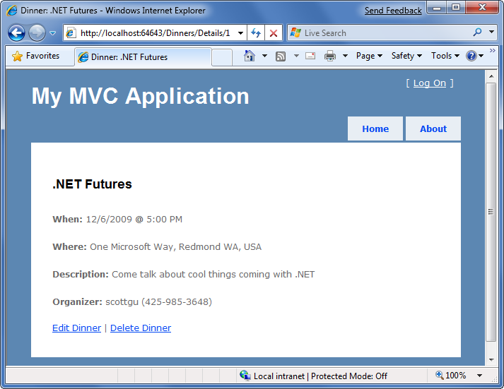 Screenshot des Anwendungsantwortfensters mit der neuen Stilisierung der dot NET Futures-Ansicht