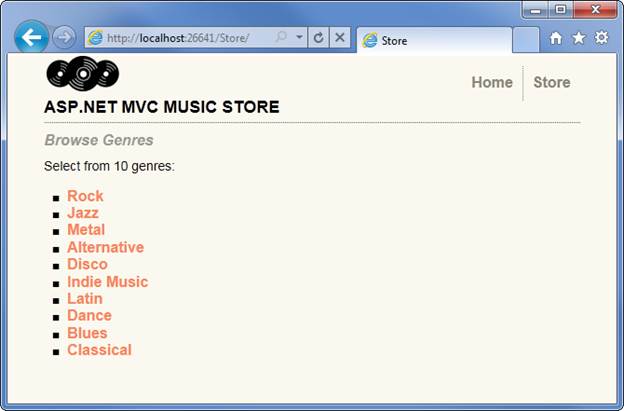 Screenshot der Liste aller Genres in der Datenbank.