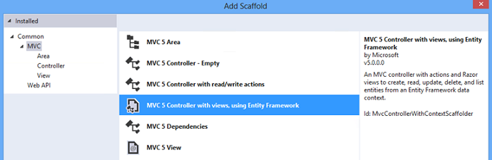 Hinzufügen eines neuen MVC5-Controllers mit Ansichten