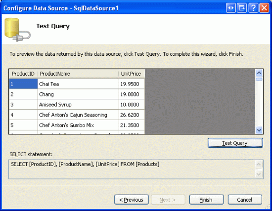 Klicken Sie auf die Schaltfläche Abfrage testen, um Ihre SELECT-Abfrage zu überprüfen.