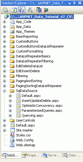 Hinzufügen der ASP.NET-Seiten für die SqlDataSource-Related Tutorials