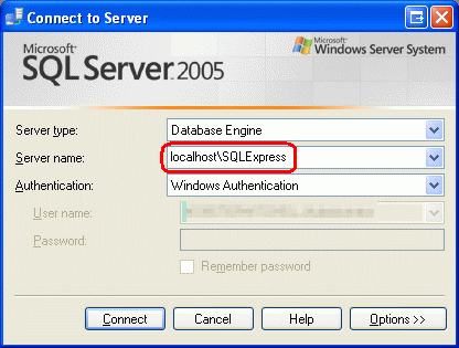 Anfügen an localhost\SQLExpress Server