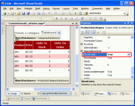 Legen Sie die ShowFooter-Eigenschaft von GridView auf
