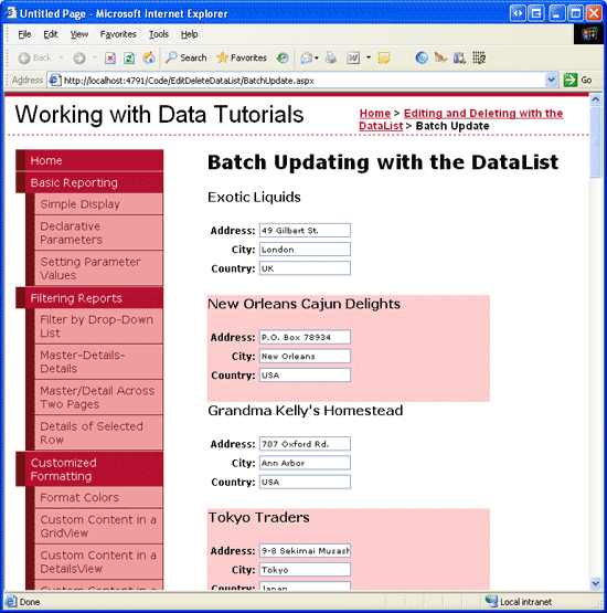 Jeder Lieferant in der DataList kann bearbeitet werden.