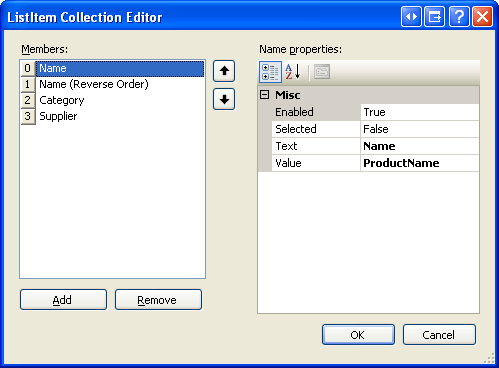 Hinzufügen eines ListItem für jedes der sortierbaren Datenfelder