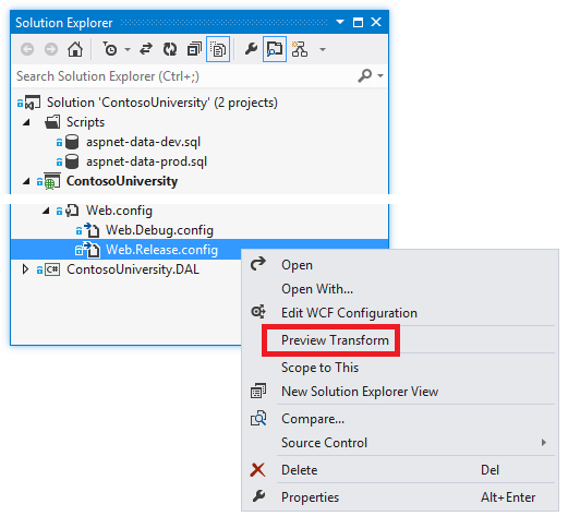 ASP.NET Webbereitstellung mit Visual Studio: Web.config  Dateitransformationen | Microsoft Learn