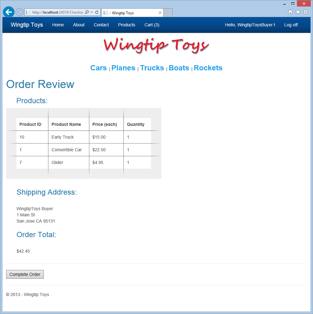 Wingtip Toys - Bestellüberprüfung
