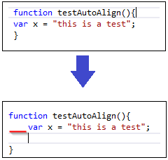 JavaScript-Code ist automatisch ausgerichtet