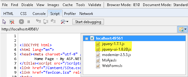 Laden der jQuery-JavaScript-Dateien direkt vom lokalen IIS-Server