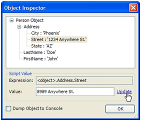 Verwenden des Objektinspektorfensters zum Anzeigen eines JSON-Objekts.