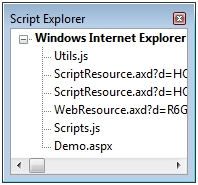 Die Skript-Explorer bietet einfachen Zugriff auf Skripts, die auf einer Seite verwendet werden.