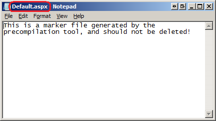 Screenshot: A S P . N E T-Dateien, die von ihrem deklarativen Markup entfernt und durch den Platzhaltertext ersetzt werden.