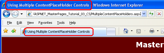 Der Titel der MultipleContentPlaceHolders.aspx Seite wird aus der Websiteübersicht abgerufen.