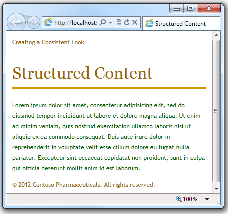 [Der Screenshot zeigt die Ausführung von Content 1 punkt CSHTML in einem Browser.]