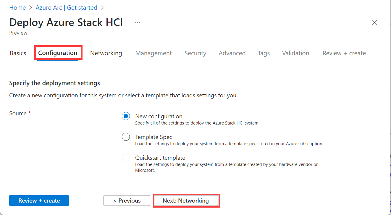 Screenshot: Registerkarte „Konfiguration“ bei der Bereitstellung über das Azure-Portal