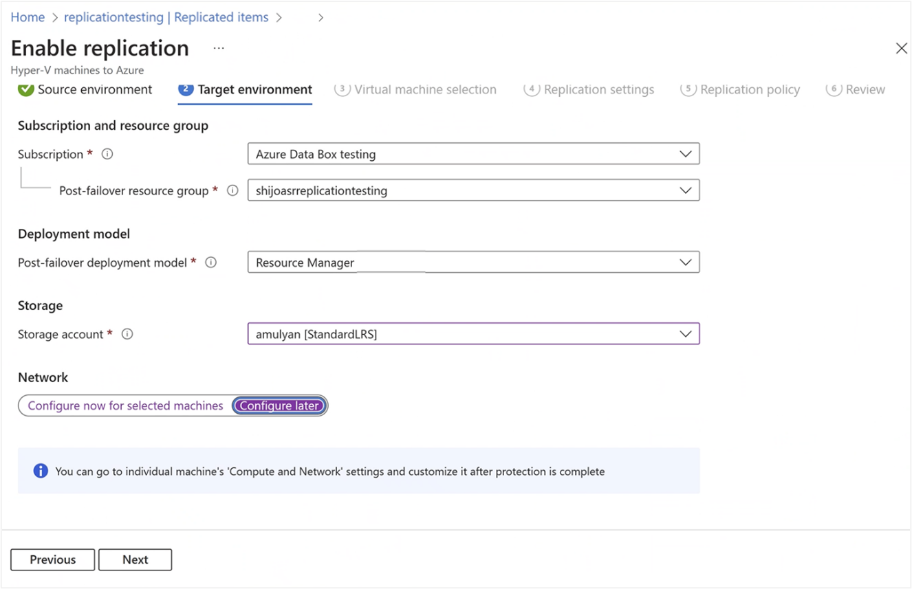 Screenshot: Registerkarte „Zielumgebung“ mit ausgewählter Option „Später konfigurieren“ im Azure-Portal für die Azure Stack HCI-Clusterressource