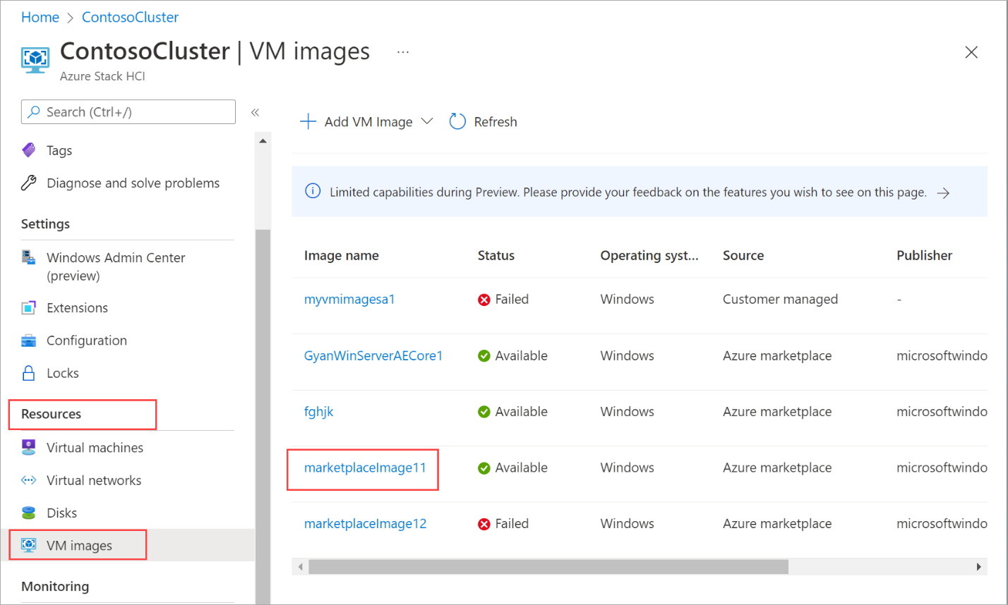 Screenshot der Liste der Bilder.