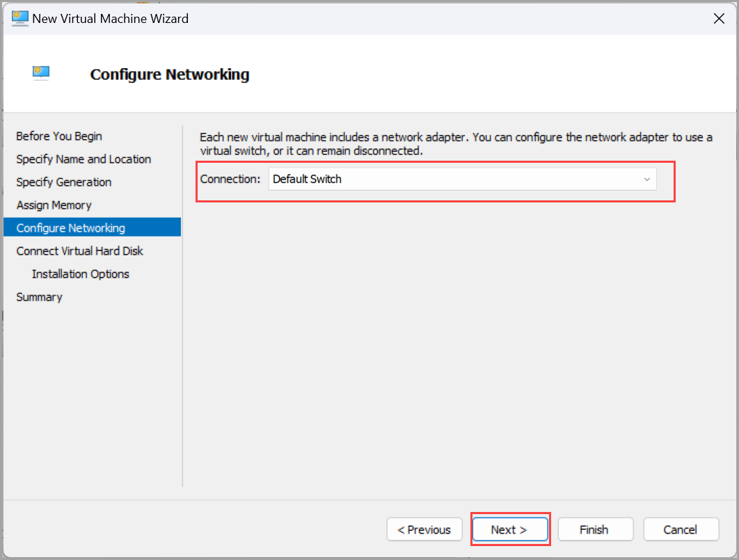 Screenshot des Assistenten für neue virtuelle Computer auf der Seite