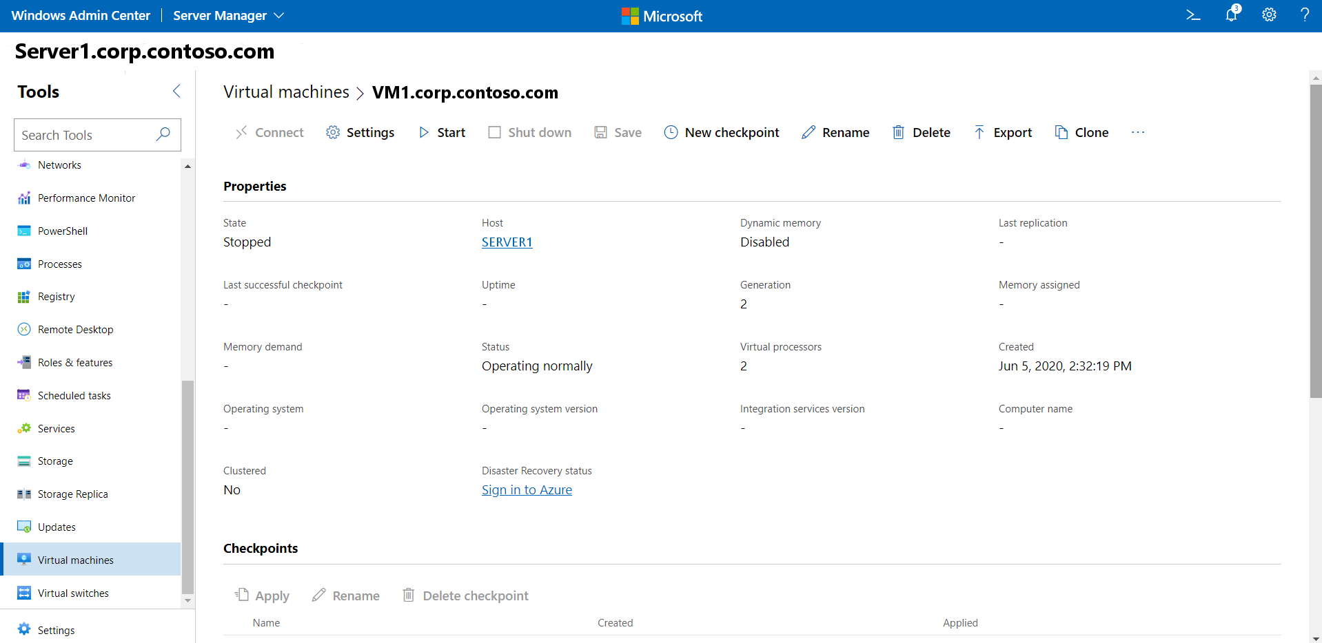 Bildschirm mit detaillierten Informationen für VMs