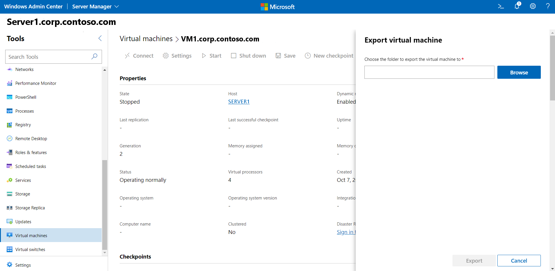 Dialogfeld für Exportieren einer VM
