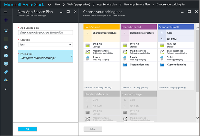 Tarife für den neuen App Service-Plan im Azure Stack Hub-Administratorportal