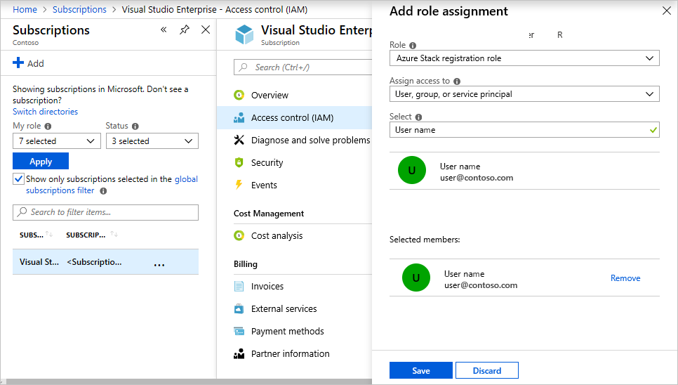 Wählen Sie Benutzer aus, die der benutzerdefinierten Rolle im Azure-Portal zugewiesen werden sollen.