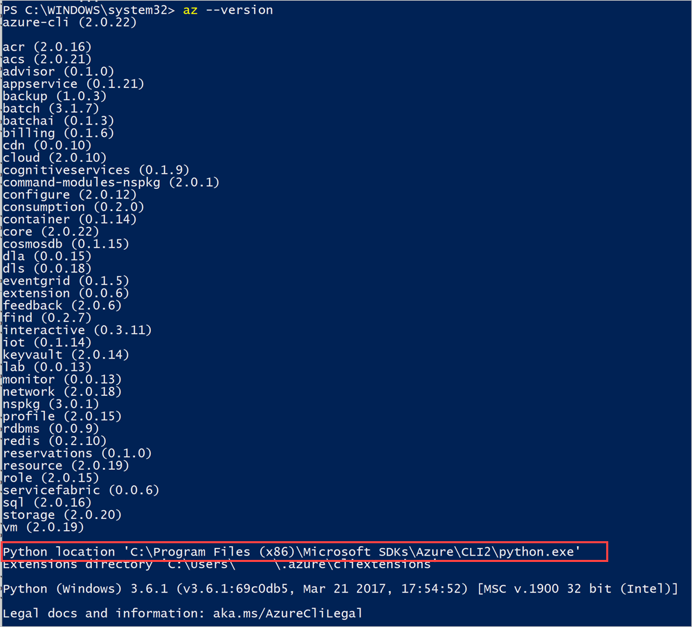 Azure CLI am Python-Standort auf Azure Stack Hub