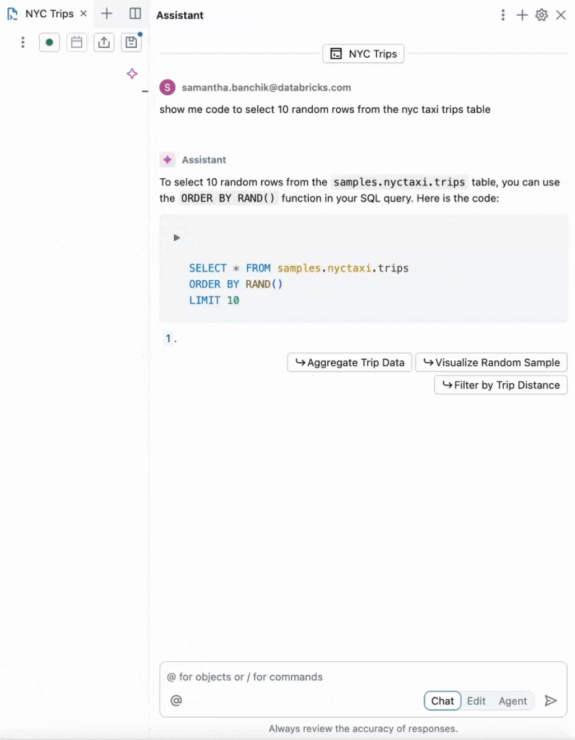 Führen Sie SQL-Code im Assistentenbereich aus.