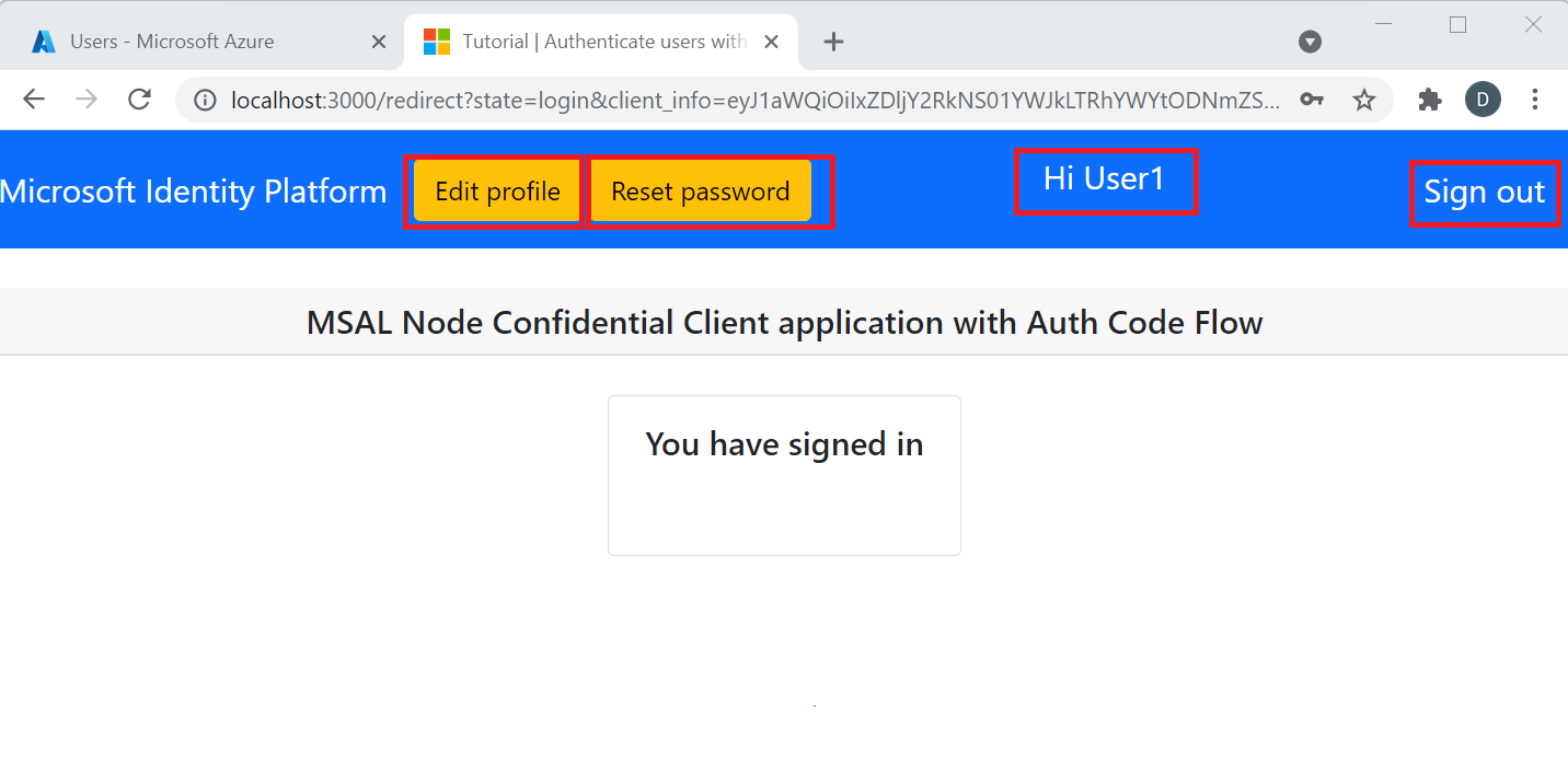 Screenshot zeigt den Status der Web-App-Anmeldung.
