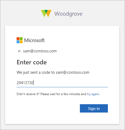 Screenshot showing the Enter code page.