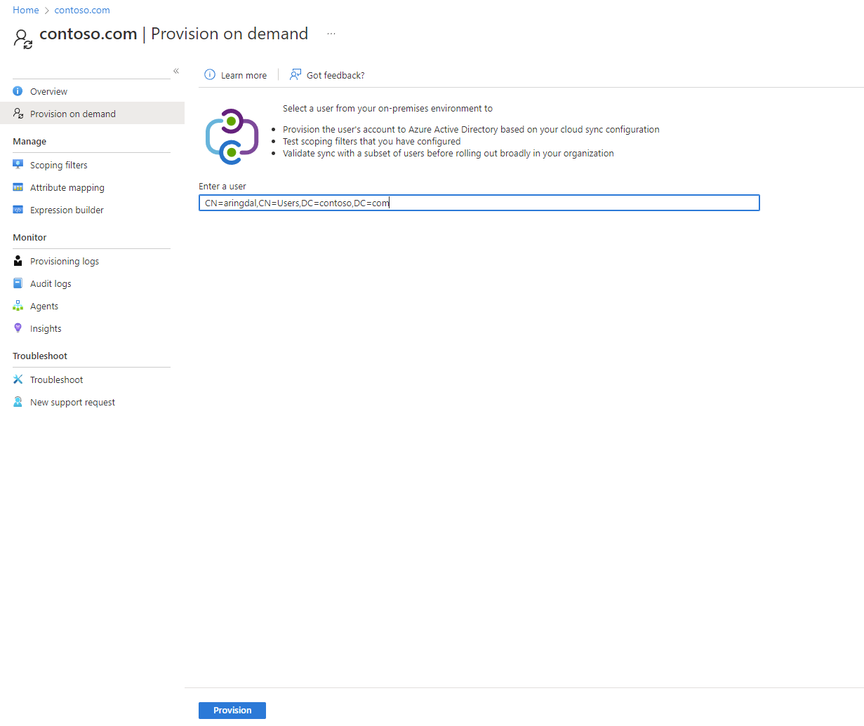 Screenshot of user distinguished name.