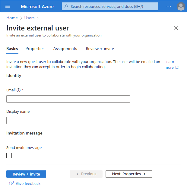 Screenshot: Registerkarte „Grundlagen“ zum Einladen externer Benutzer*innen