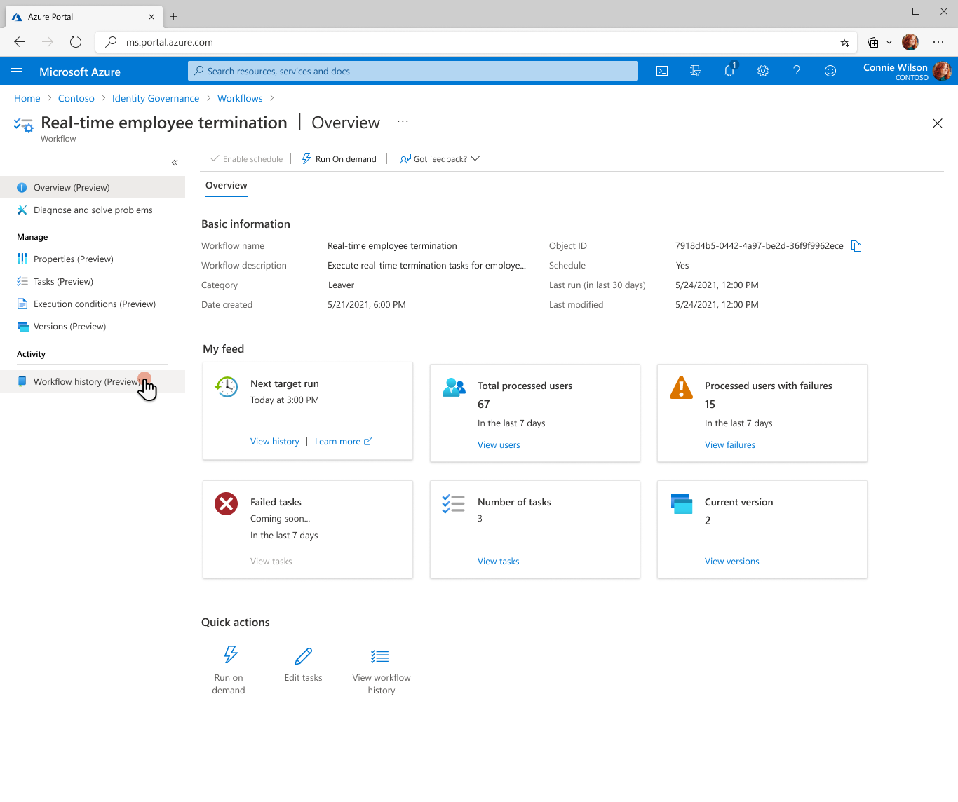 Screenshot: Seite „Übersicht“ für einen Workflow