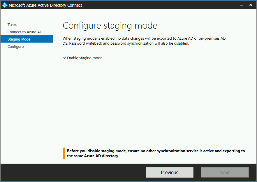 Screenshot that shows the option for enabling staging mode.